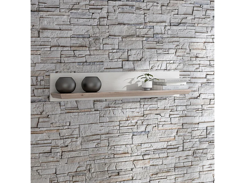 Etagère murale 205 cm décor chêne blanchi - ANGELE