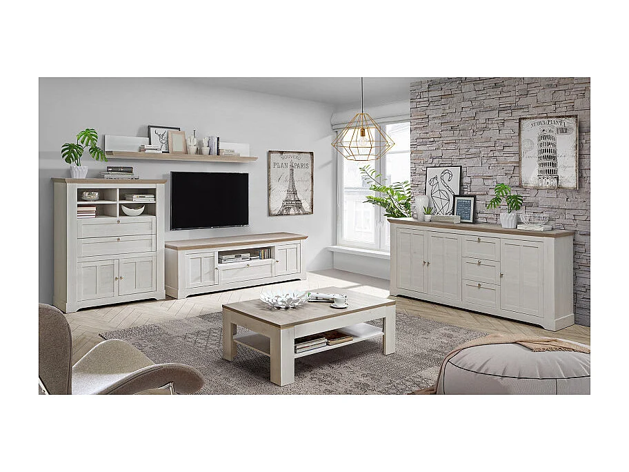 Etagère murale 145 cm décor chêne blanchi - ANGELE