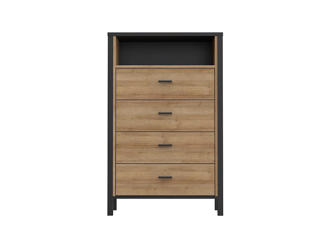 Chiffonnier 4 tiroirs 1 niche décor noir et bois chêne - MODE