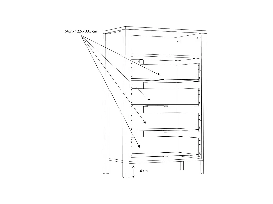 Chiffonnier 4 tiroirs 1 niche décor noir et bois chêne - MODE