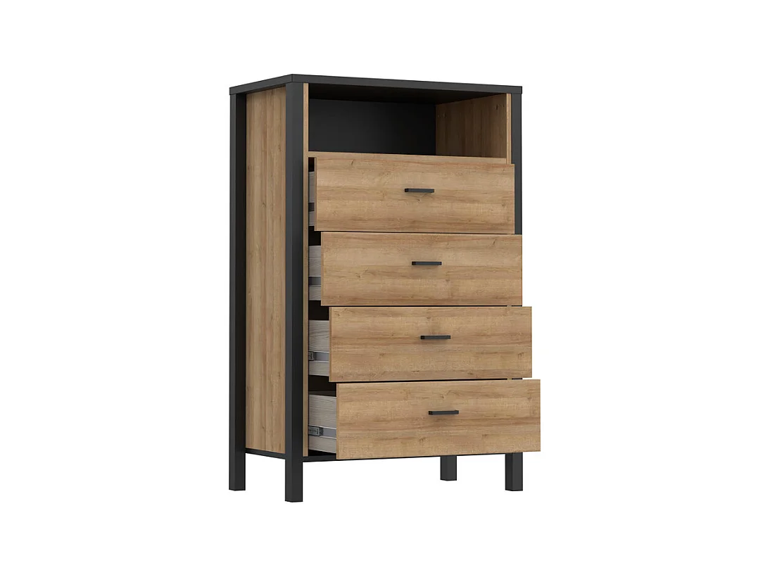 Chiffonnier 4 tiroirs 1 niche décor noir et bois chêne - MODE