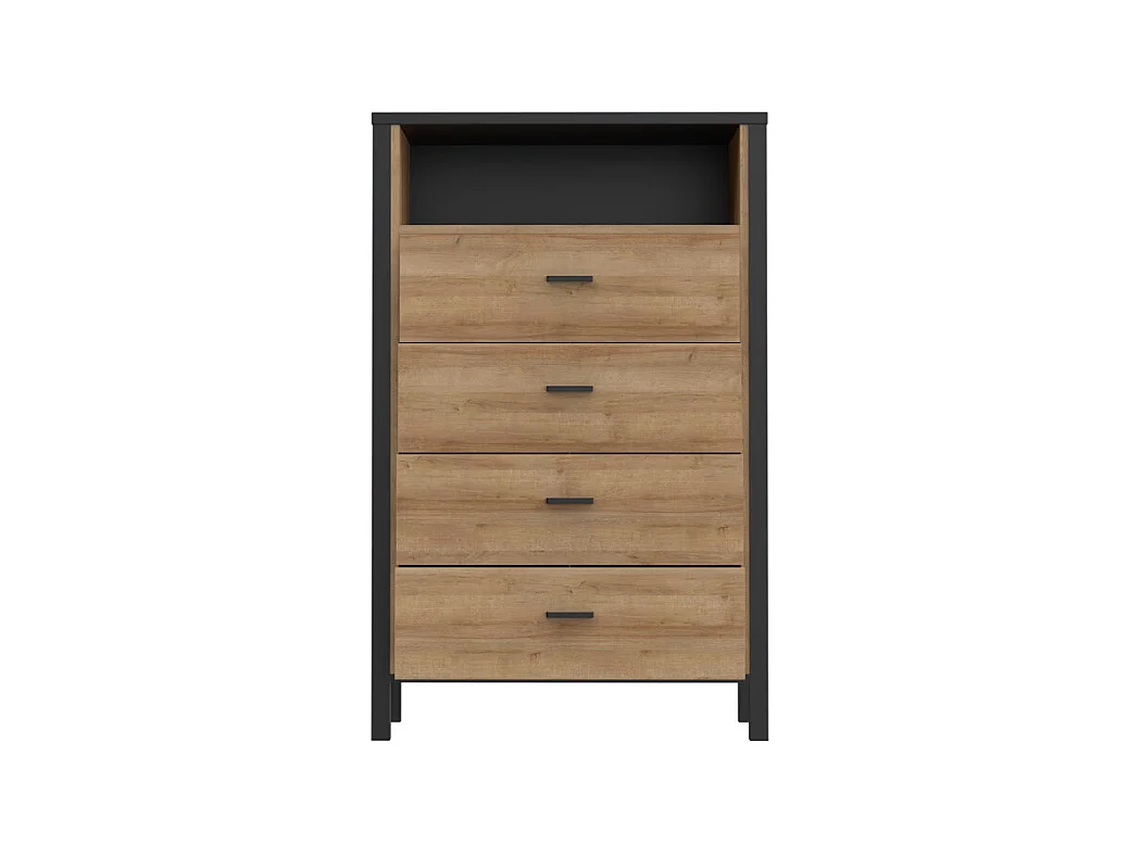 Chiffonnier 4 tiroirs 1 niche décor noir et bois chêne - MODE