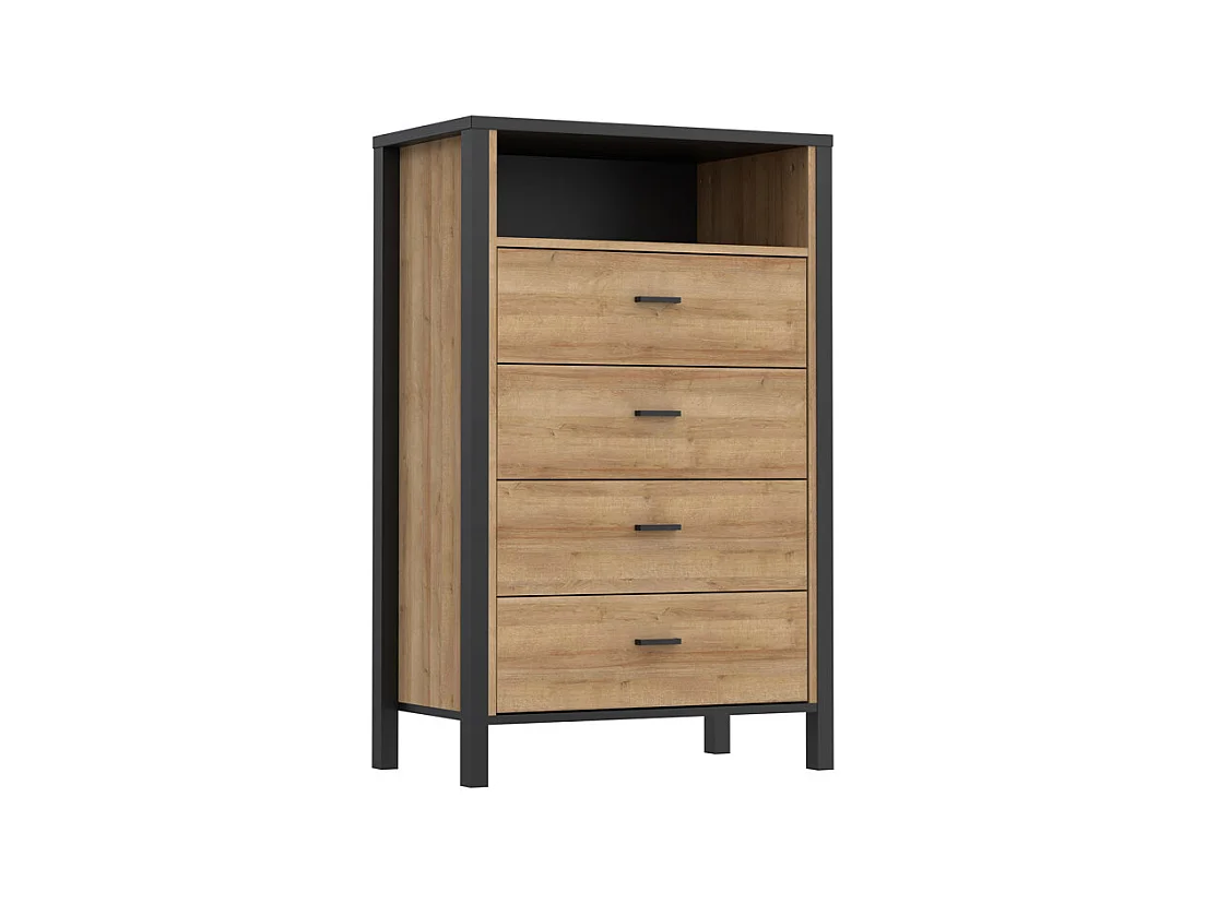 Chiffonnier 4 tiroirs 1 niche décor noir et bois chêne - MODE