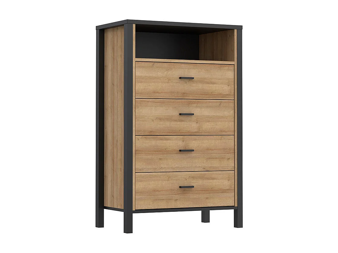 Chiffonnier 4 tiroirs 1 niche décor noir et bois chêne - MODE