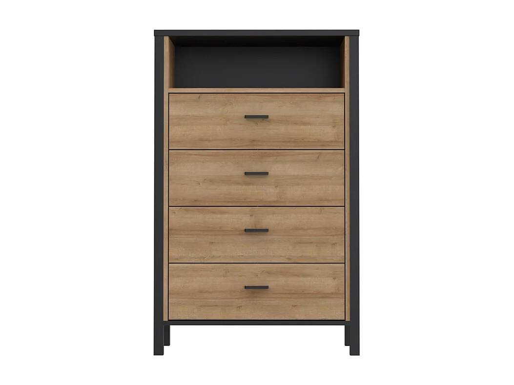 Chiffonnier 4 tiroirs 1 niche décor noir et bois chêne - MODE