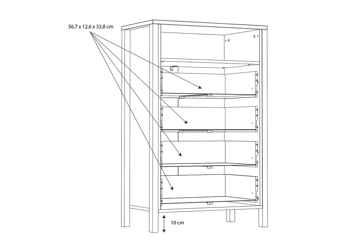 Chiffonnier 4 tiroirs 1 niche décor noir et bois chêne - MODE