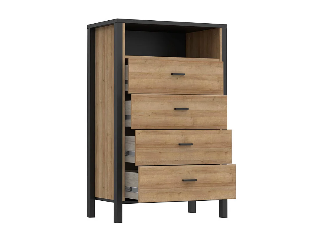 Chiffonnier 4 tiroirs 1 niche décor noir et bois chêne - MODE