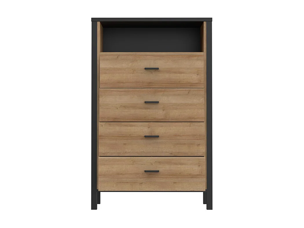 Chiffonnier 4 tiroirs 1 niche décor noir et bois chêne - MODE