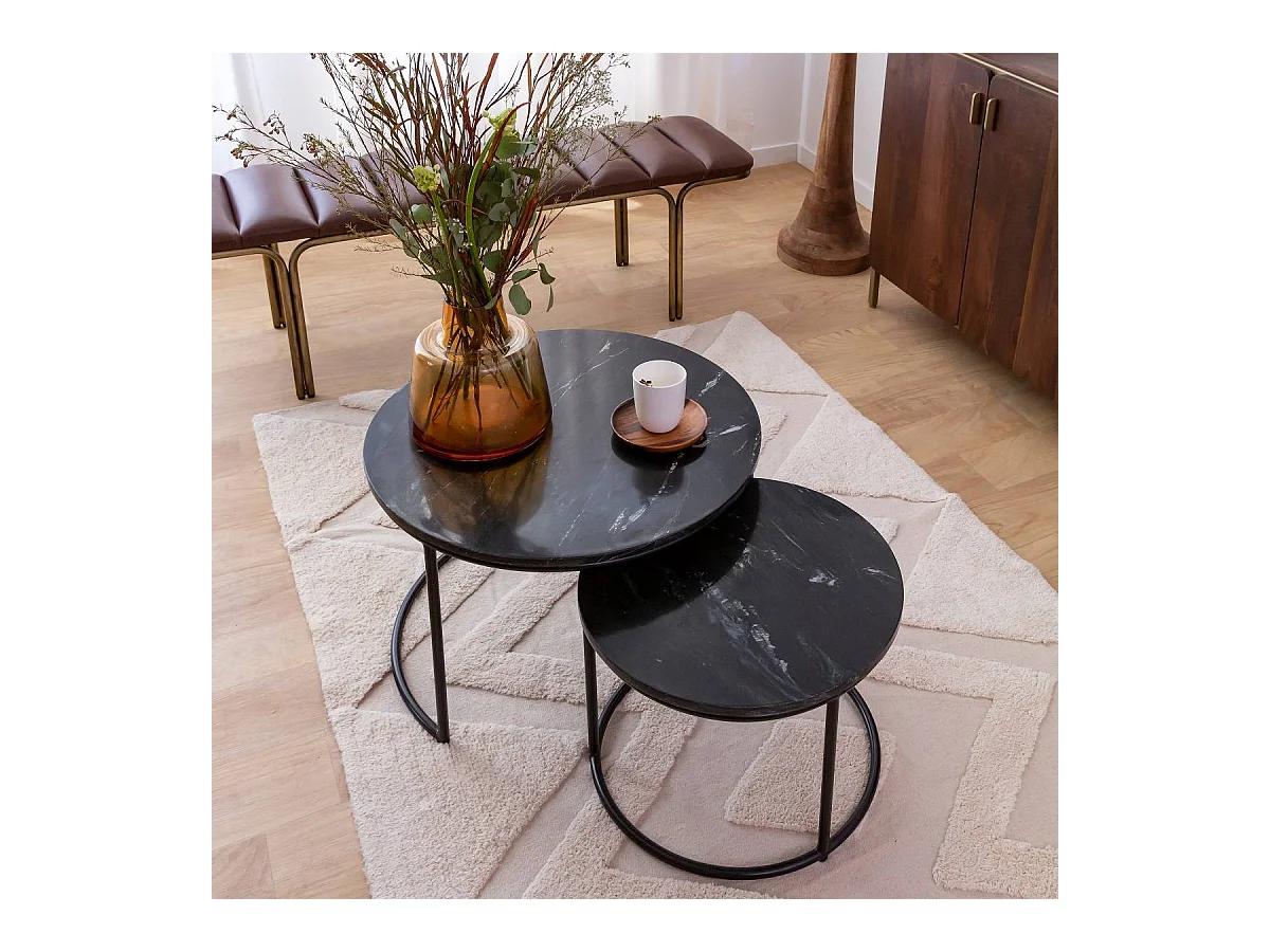 Table basse gigogne en marbre noir Joe