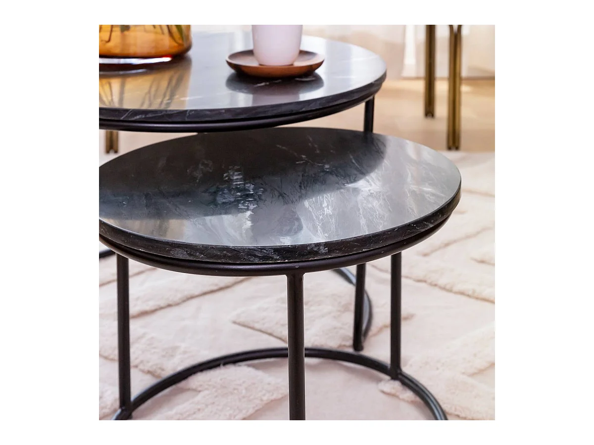 Table basse gigogne en marbre noir Joe