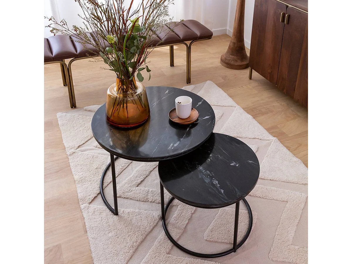 Table basse gigogne en marbre noir Joe