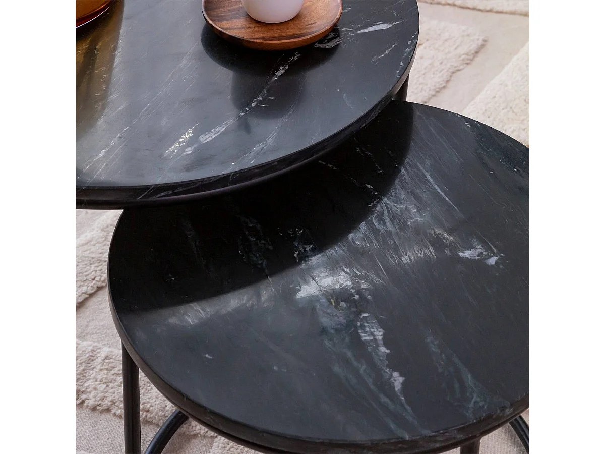 Table basse gigogne en marbre noir Joe