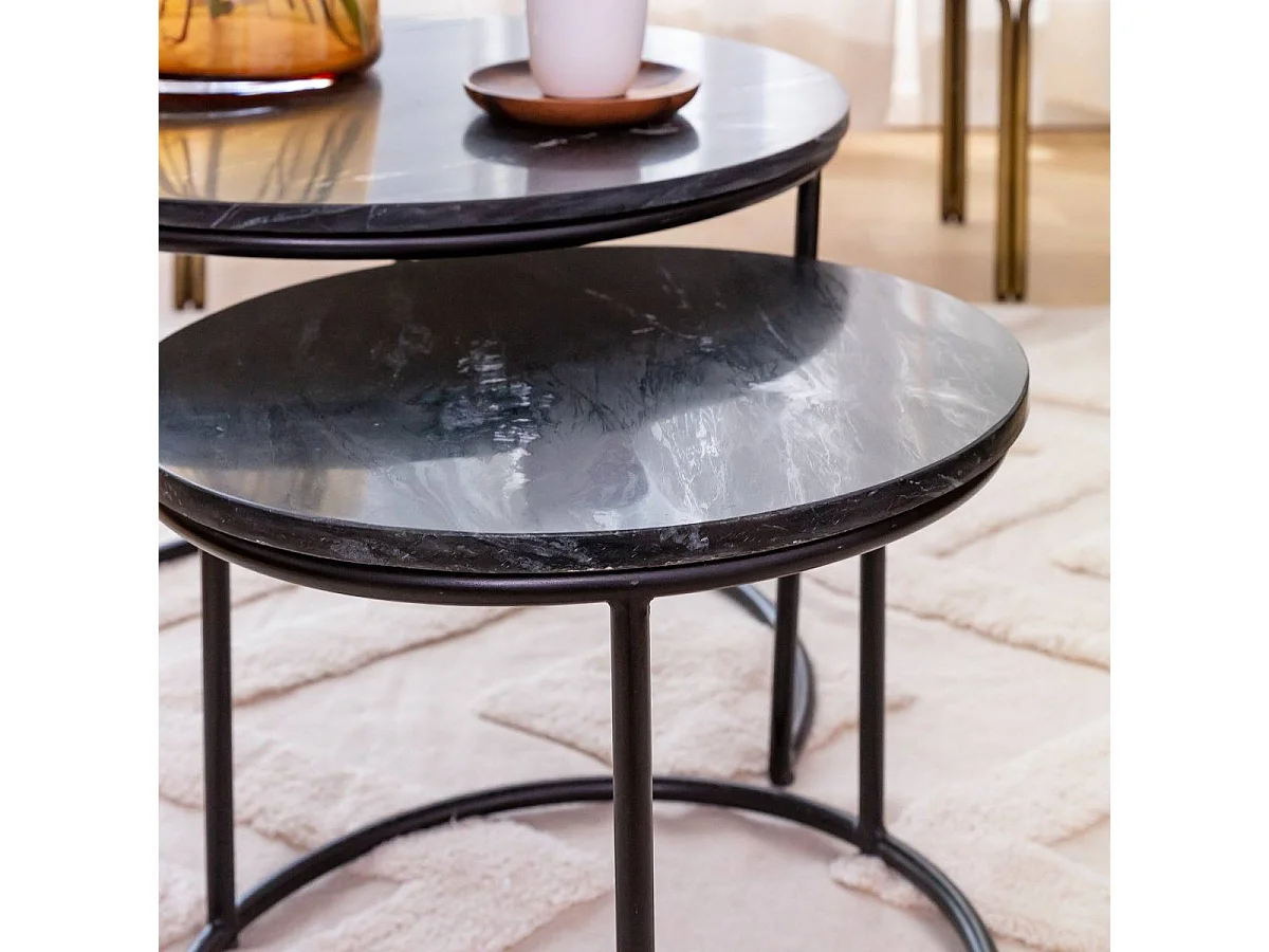 Table basse gigogne en marbre noir Joe