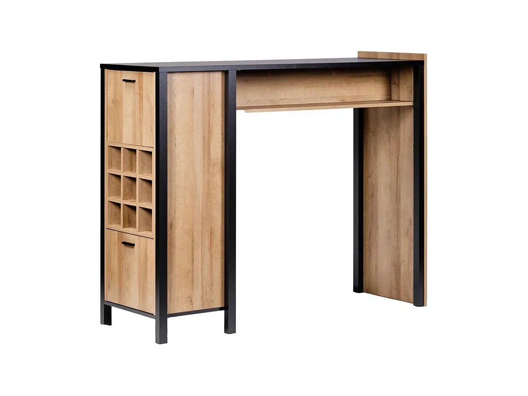 Table haute bar 9 casiers à bouteilles décor noir et effet chêne - MODE