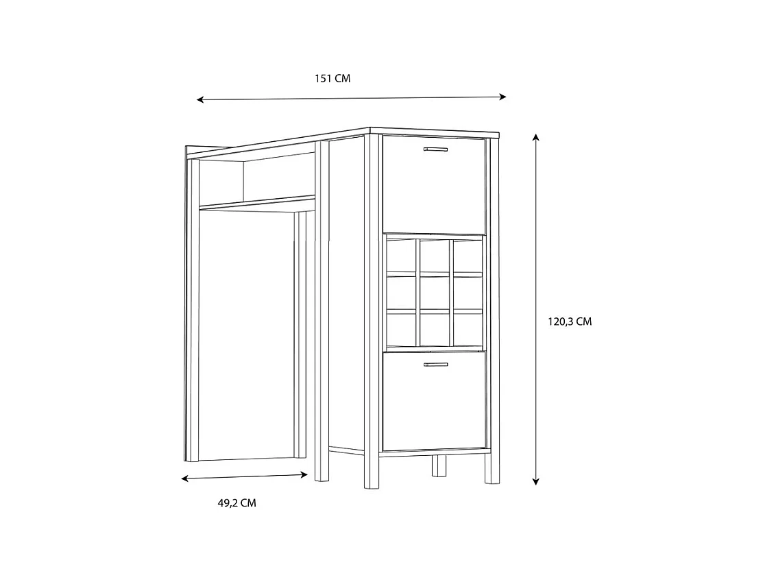 Table haute bar 9 casiers à bouteilles décor noir et effet chêne - MODE