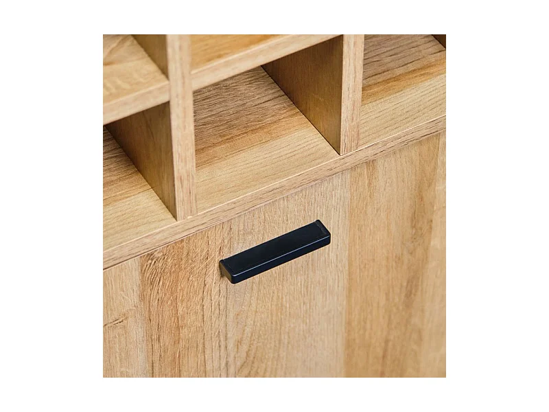 Table haute bar 9 casiers à bouteilles décor noir et effet chêne - MODE