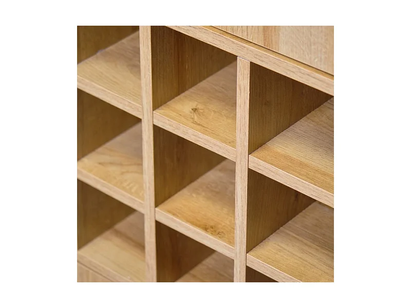 Table haute bar 9 casiers à bouteilles décor noir et effet chêne - MODE