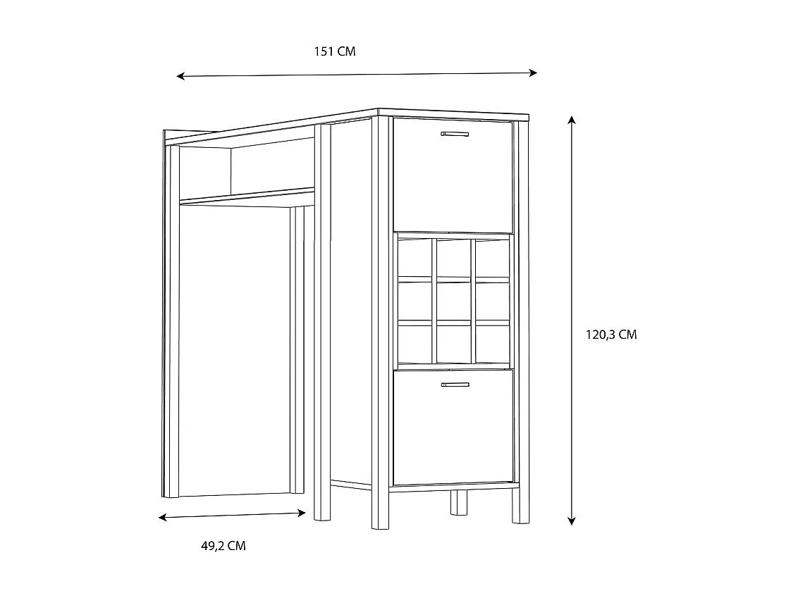 Table haute bar 9 casiers à bouteilles décor noir et effet chêne - MODE