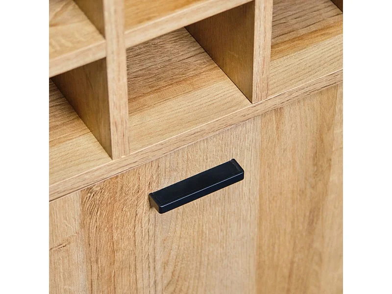 Table haute bar 9 casiers à bouteilles décor noir et effet chêne - MODE