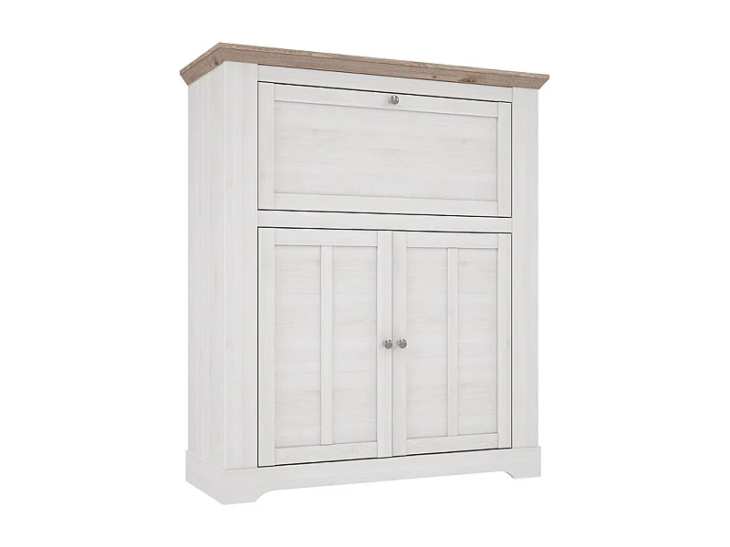 Meuble bar 115 cm 1 abattant 2 portes décor chêne blanchi - ANGELE