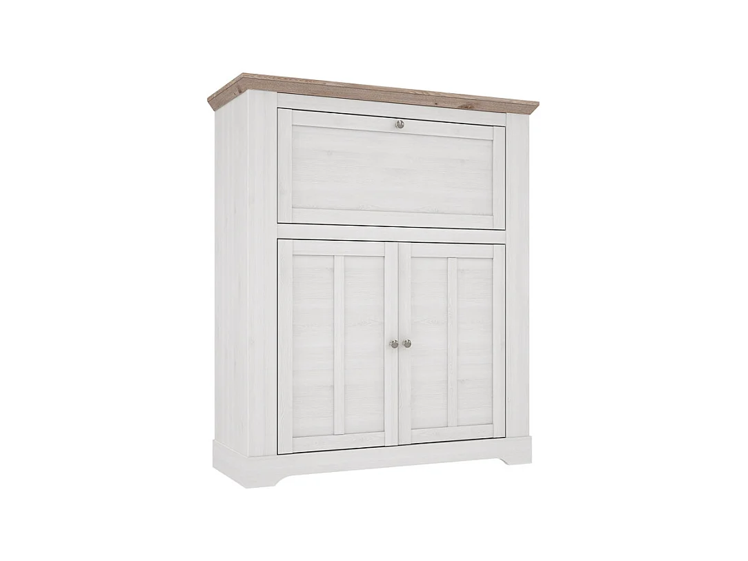 Meuble bar 115 cm 1 abattant 2 portes décor chêne blanchi - ANGELE