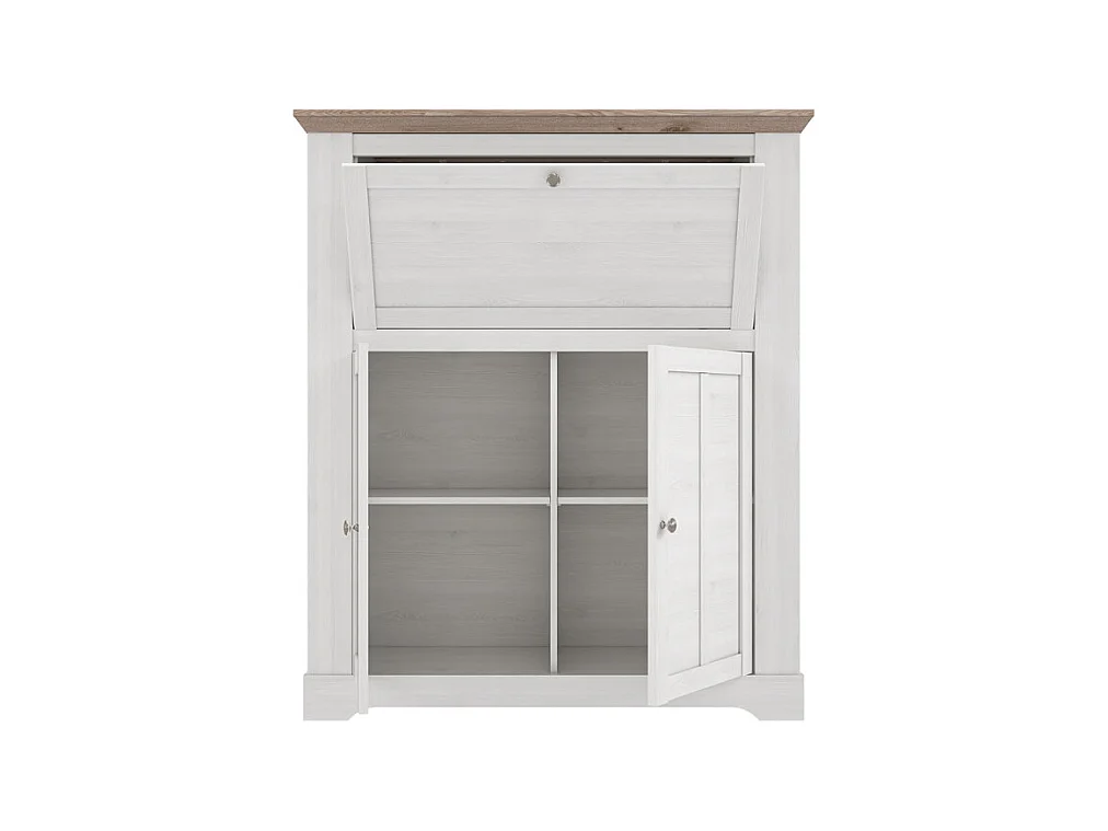 Meuble bar 115 cm 1 abattant 2 portes décor chêne blanchi - ANGELE