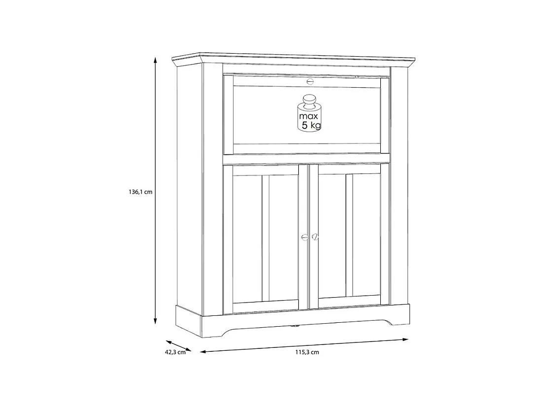 Meuble bar 115 cm 1 abattant 2 portes décor chêne blanchi - ANGELE