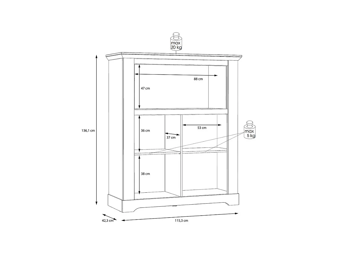 Meuble bar 115 cm 1 abattant 2 portes décor chêne blanchi - ANGELE