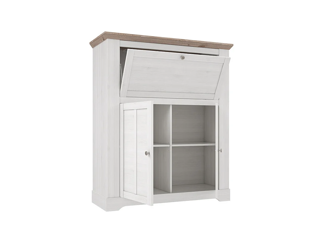 Meuble bar 115 cm 1 abattant 2 portes décor chêne blanchi - ANGELE