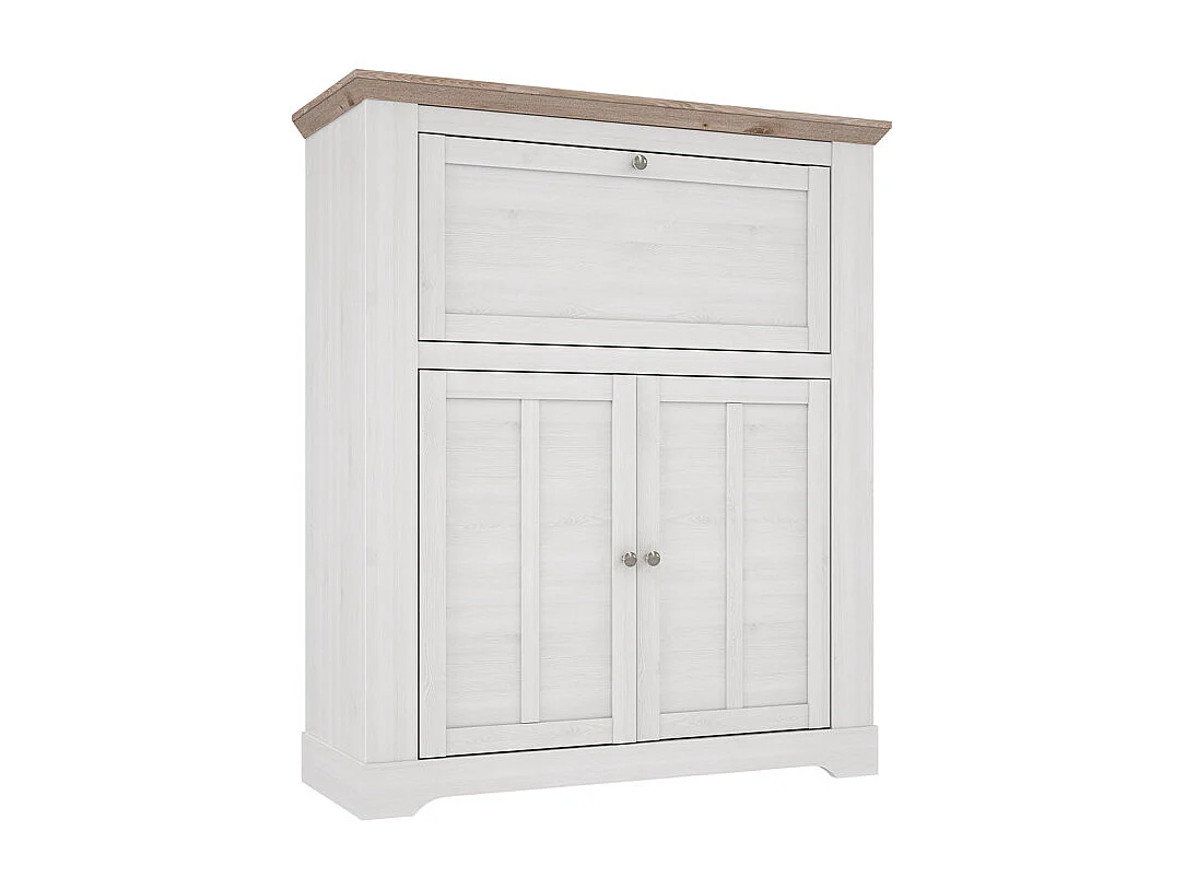 Meuble bar 115 cm 1 abattant 2 portes décor chêne blanchi - ANGELE