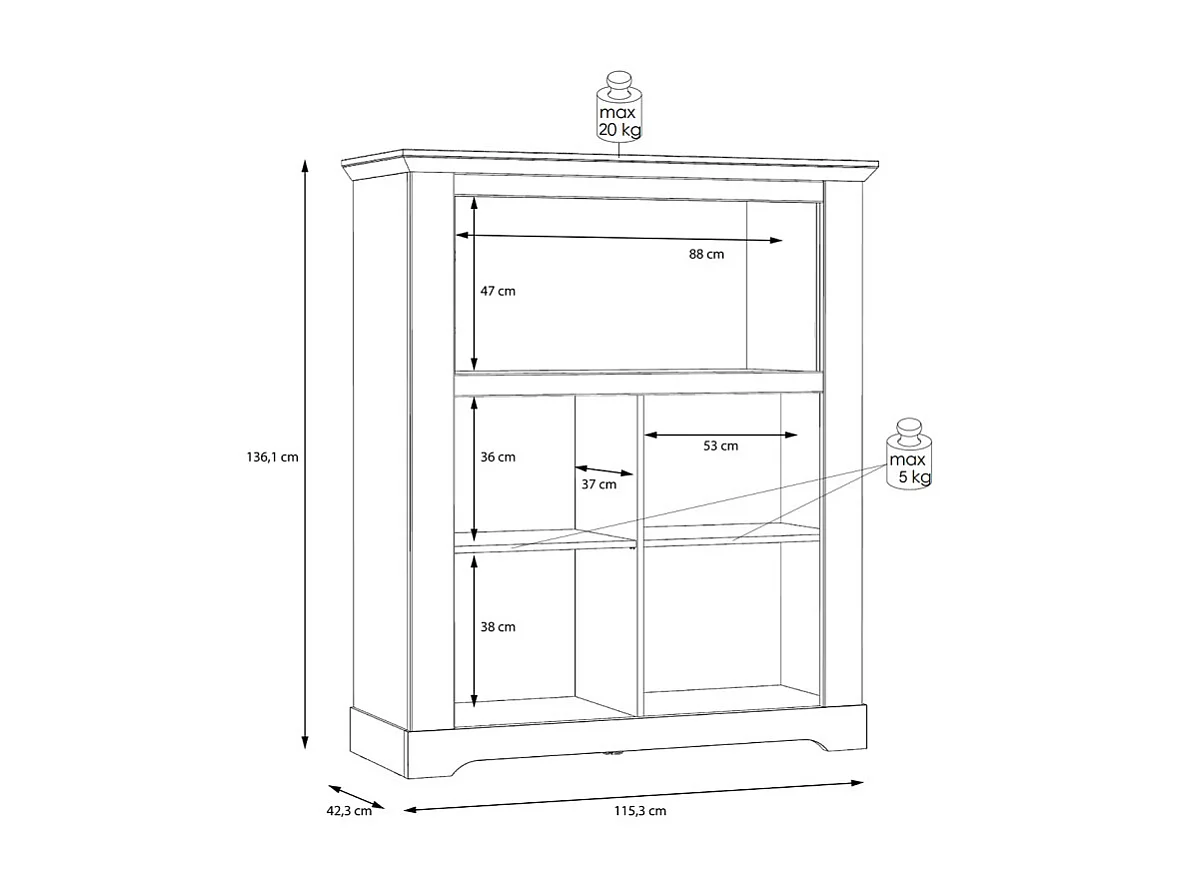 Meuble bar 115 cm 1 abattant 2 portes décor chêne blanchi - ANGELE
