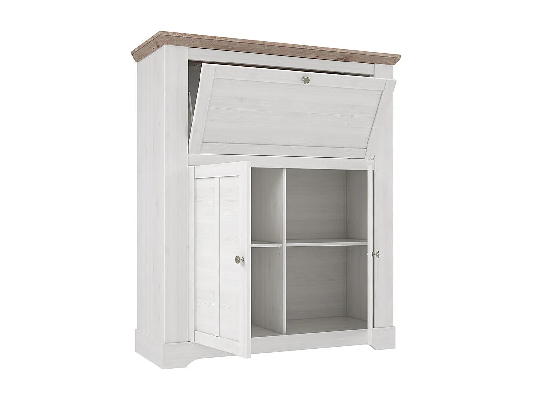 Meuble bar 115 cm 1 abattant 2 portes décor chêne blanchi - ANGELE