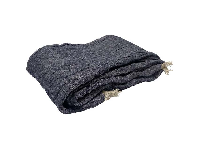 Plaid écharpe bleu 43 x 185 cm en lin avec franges - FROST 1989