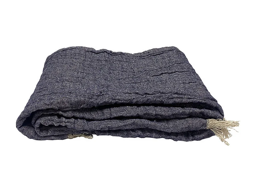 Plaid écharpe bleu 43 x 185 cm en lin avec franges - FROST 1989