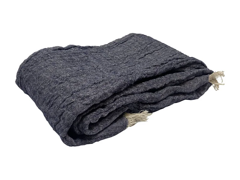 Plaid écharpe bleu 43 x 185 cm en lin avec franges - FROST 1989