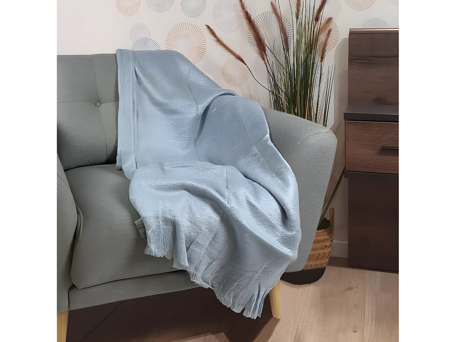 Lot de 2 plaids bleu clair 130 x 170 cm doux avec franges - BEHA 0983