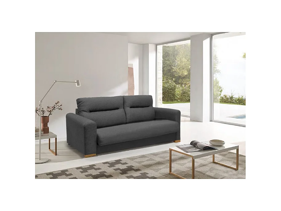 Canapé convertible 3p tissu gris anthracite couchage 160x190 cm - VIGO