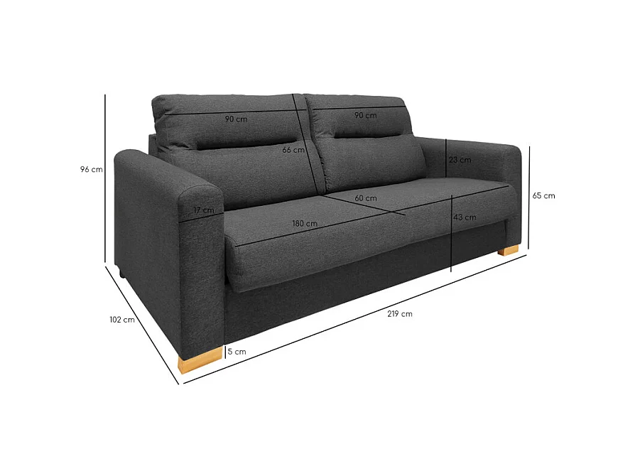 Canapé convertible 3p tissu gris anthracite couchage 160x190 cm - VIGO