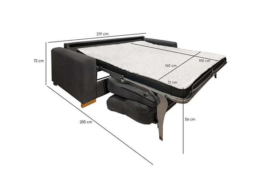 Canapé convertible 3p tissu gris anthracite couchage 160x190 cm - VIGO