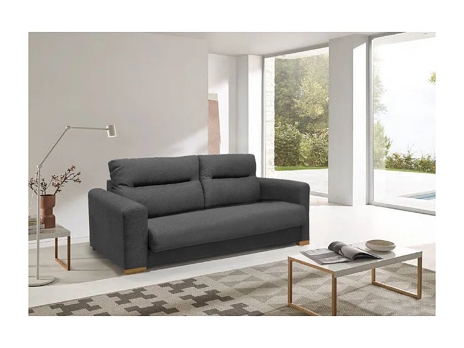 Canapé convertible 3p tissu gris anthracite couchage 160x190 cm - VIGO