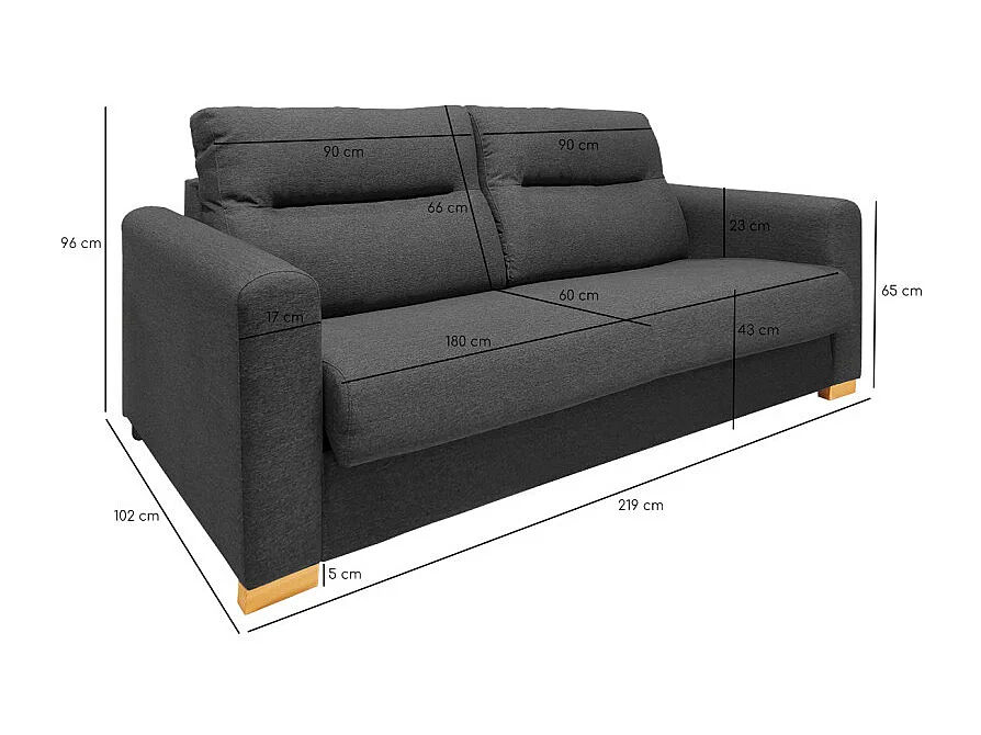Canapé convertible 3p tissu gris anthracite couchage 160x190 cm - VIGO