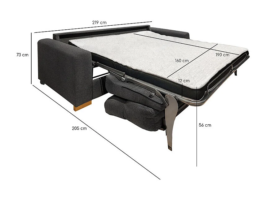 Canapé convertible 3p tissu gris anthracite couchage 160x190 cm - VIGO