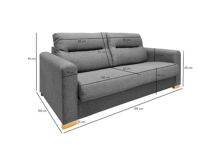 Canapé convertible 2p tissu gris chiné couchage 140x190 cm - VIGO