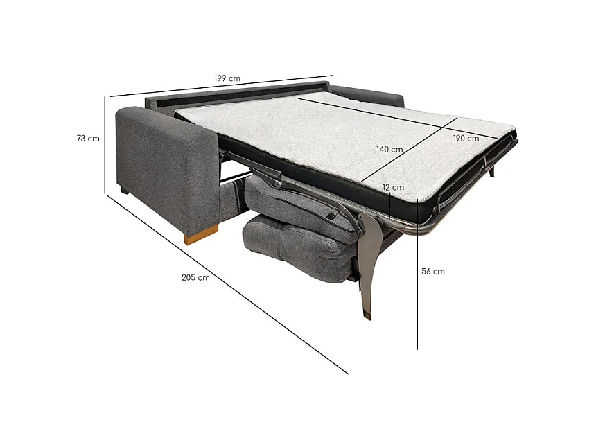 Canapé convertible 2p tissu gris chiné couchage 140x190 cm - VIGO