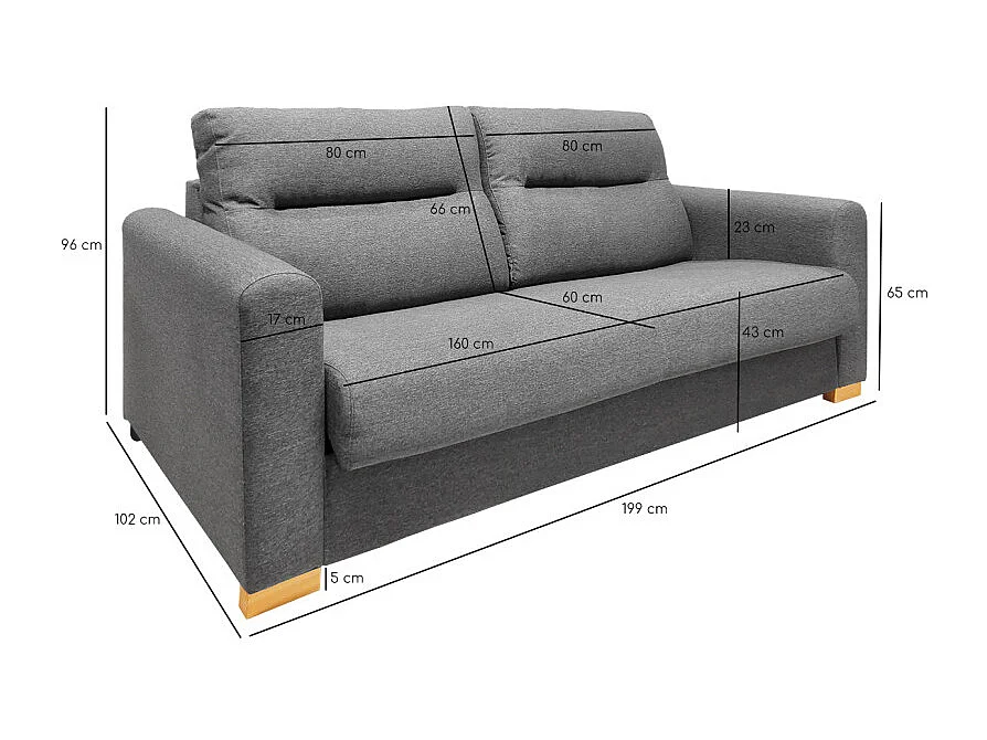 Canapé convertible 2p tissu gris chiné couchage 140x190 cm - VIGO