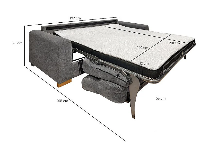 Canapé convertible 2p tissu gris chiné couchage 140x190 cm - VIGO