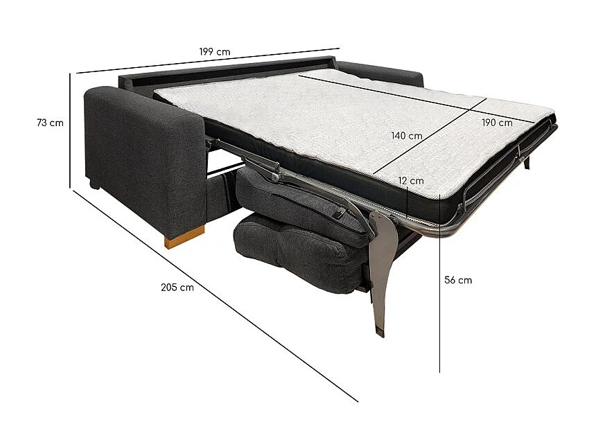 Canapé convertible 2p tissu gris anthracite couchage 140x190 cm - VIGO