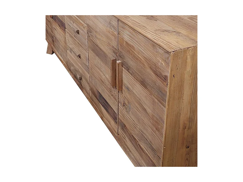 Buffet 200 cm en pin massif recyclé 4 tiroirs 4 portes - CHALET