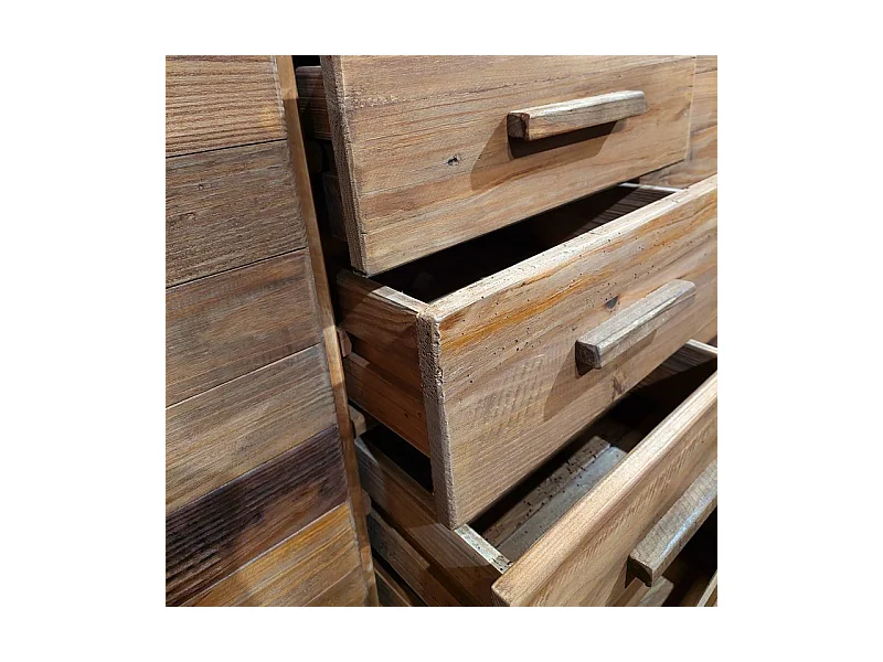 Buffet 200 cm en pin massif recyclé 4 tiroirs 4 portes - CHALET