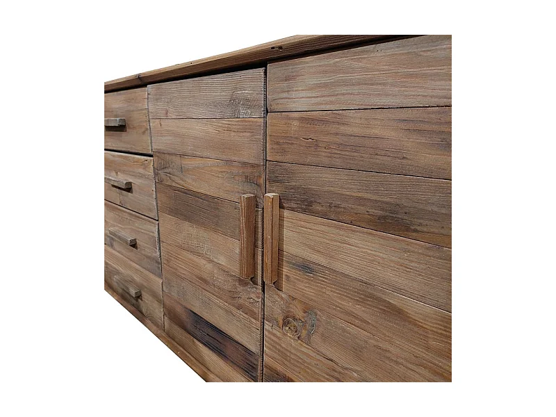 Buffet 200 cm en pin massif recyclé 4 tiroirs 4 portes - CHALET